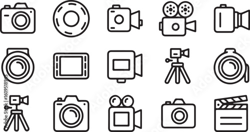 Photography and videography equipment icons camera