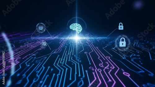 Digital Artificial Intelligence Concept with Neural Networks and Circuitry Visualized in Futuristic Style