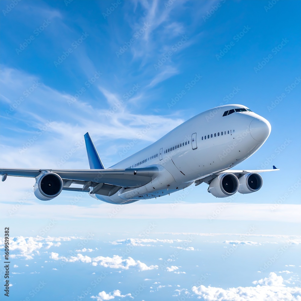 Obraz premium Airplane in flight over clouds