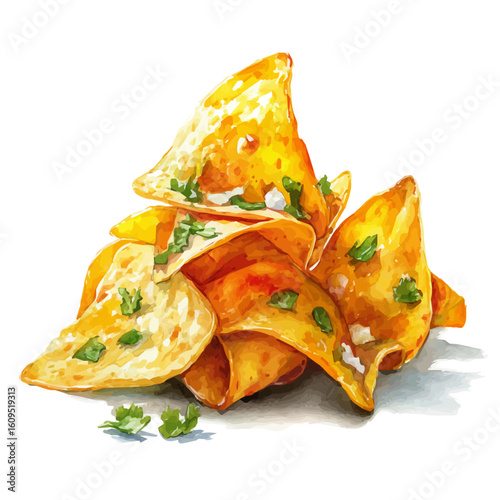 A watercolor painting of Nachos, vector illustration on white background.