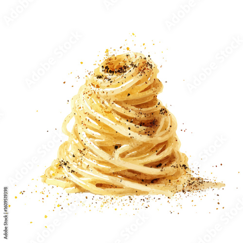 Cacio E Pepe in watercolor style, vector illustration, isolated on white background.