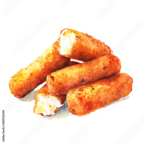 Watercolor vector illustration of Mozzarella Sticks, isolated on white background.