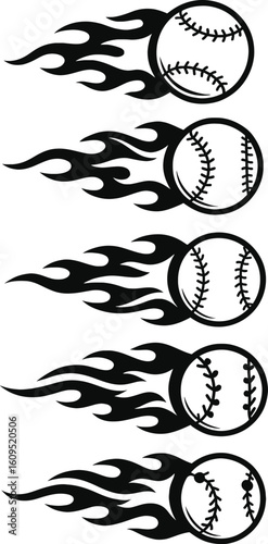 Flaming baseballs with tribal flames sport game