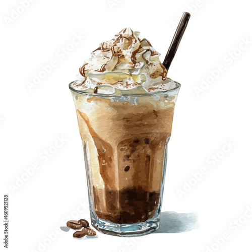 A watercolor painting of Coffee Frappuccino, vector illustration on white background.