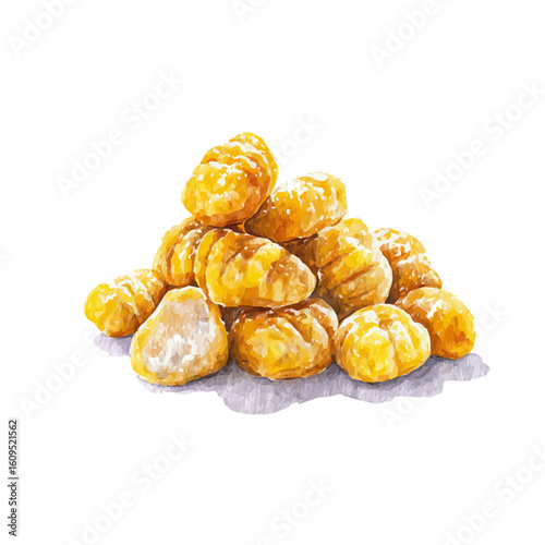 Watercolor vector illustration of Gnocchi, isolated on white background.