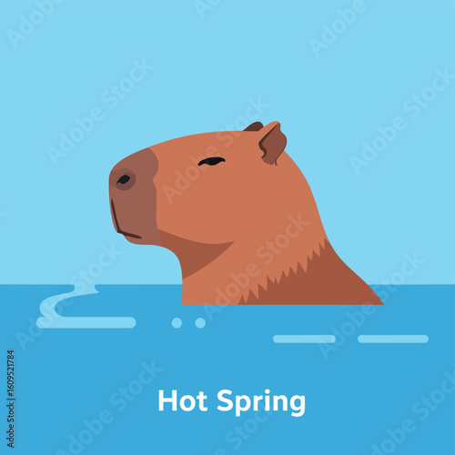 Brown Capybara Head in Water Flat Vector Illustration.