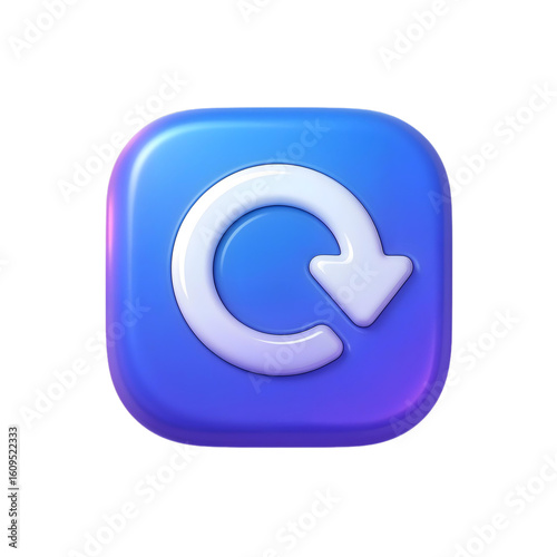 Reload Icon: A 3D-rendered reload icon is prominently displayed on a glossy, gradient-colored square background, symbolizing update and refresh