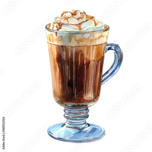Caffe Mocha, watercolor painting, vector illustration, isolated on a white background.