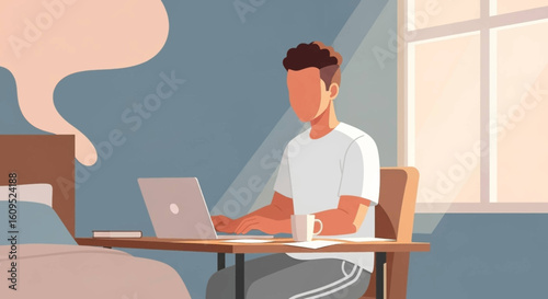 Man working from home on laptop, suitable for articles about remote work or work-life balance.