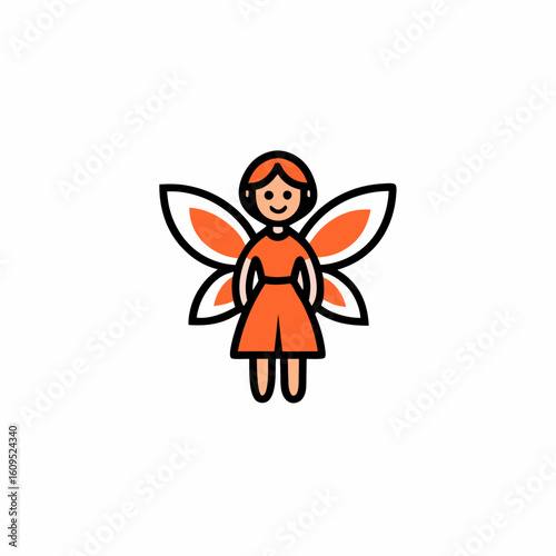 Beautiful fairy woman with wings flying minimalist logo, Icon, element vector illustration
