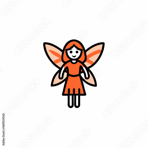 Beautiful fairy woman with wings flying minimalist logo, Icon, element vector illustration
