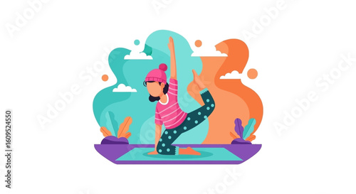 Young woman practicing yoga at home, perfect for wellness blogs and fitness websites.