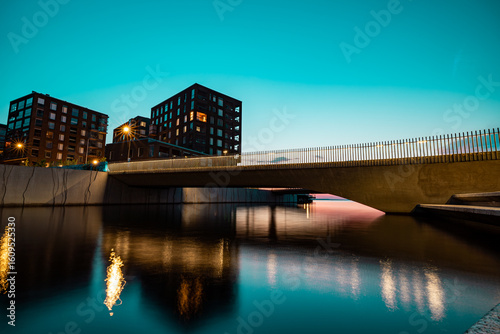 Canvastavla Bridge and buildings during sunset in Tampella canal