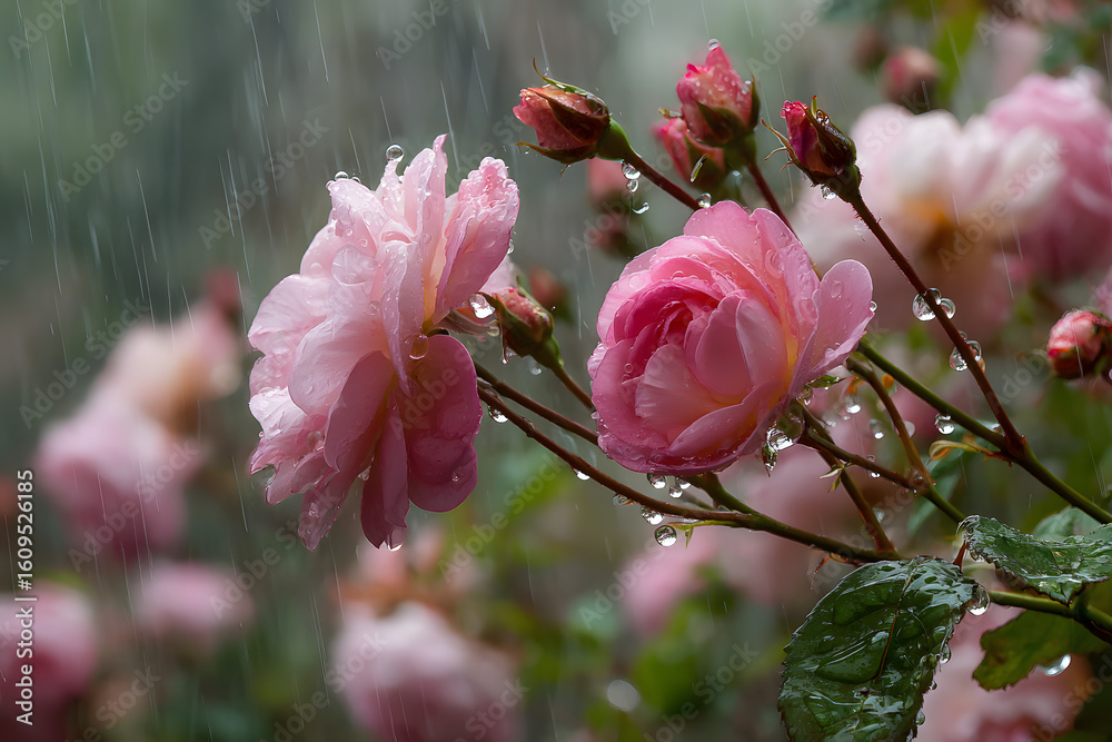 Pink roses flourishing in the rain Pink roses flourishing in the rain