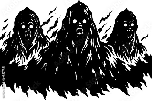 Ghostly Faces Appearing in Mist vector illustration