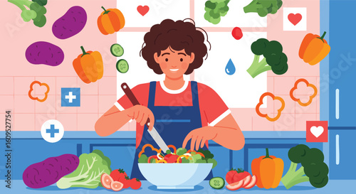 Healthy Eating Home Cooking Fresh Salad and Balanced Nutrition