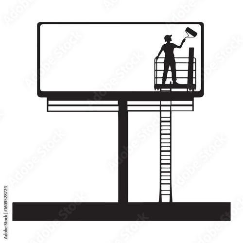 Silhouette of a Billboard Painter Working at Height Illustration
