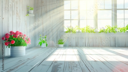 Bright Room with Window Light and Flower Decoration