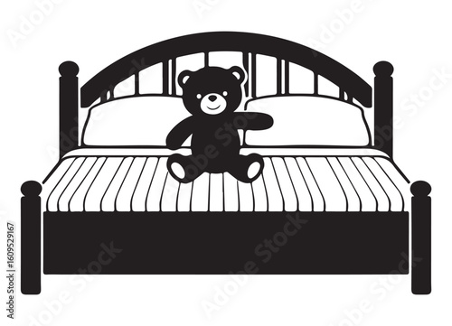 Teddy Bear on Bed Silhouette Illustration for Comfort