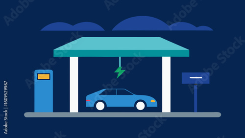 Electric Vehicle Charging Under Sci Fi Canopy