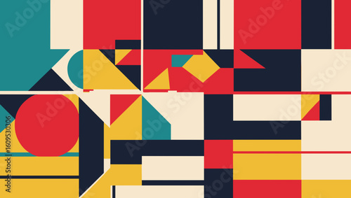Abstract geometric composition with bold colors and shapes in a modern design