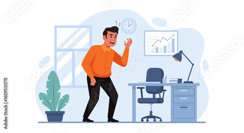 Stressed businessman in office, perfect for illustrating workplace anxiety or burnout for websites and presentations.