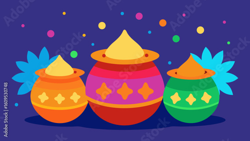 Holi Colors in Earthen Pots with Flower Petals