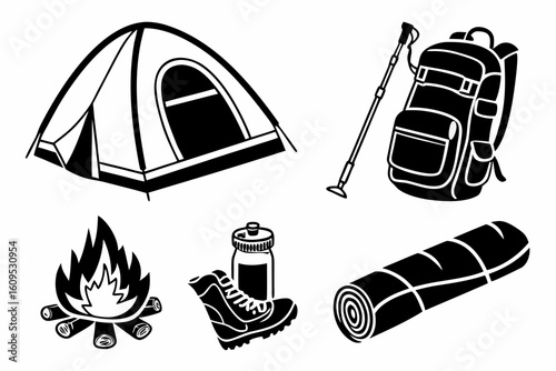 Camping Gear Essentials Collection Icons.