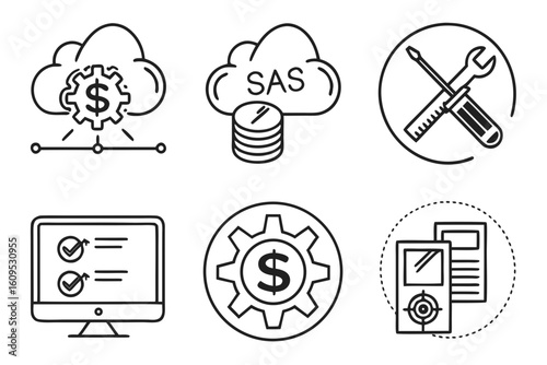 Business Technology and Finance Icons Set.