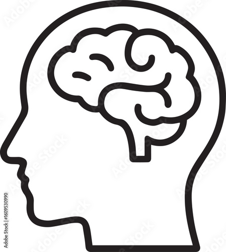 human head  with brain icon, thinking, innovation symbol isolated on transparent background .
