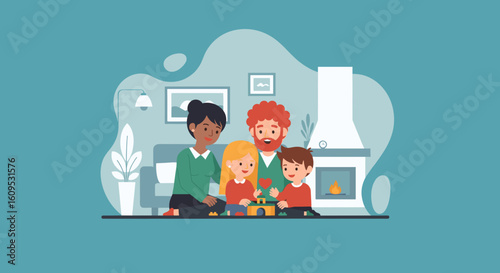 Happy family playing together at home - perfect for family blogs, websites, and brochures.