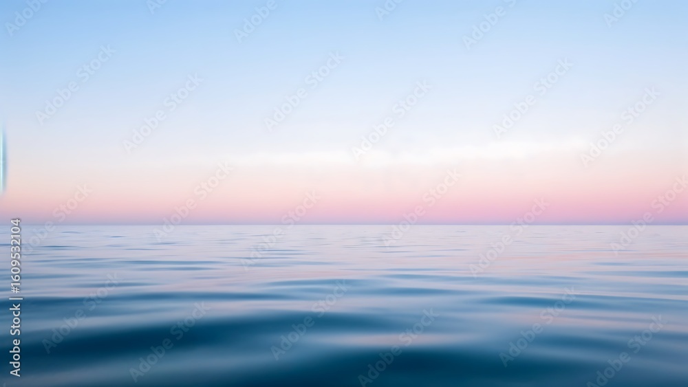 Obraz premium Calm Blue Ocean Water with Pink and Blue Sky at Sunset
