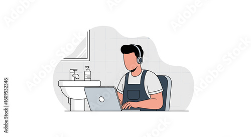 Illustration of a person working from home, perfect for blogs or articles about remote work.