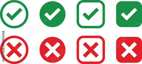 Check mark icon button set. Check mark and cross sign Icon vector. check box icon with right and wrong buttons.