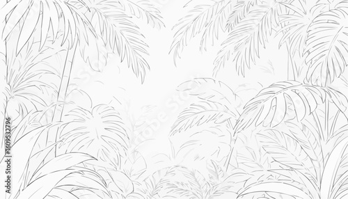 Blank line art of lush palm foliage ready for coloring and creativity
