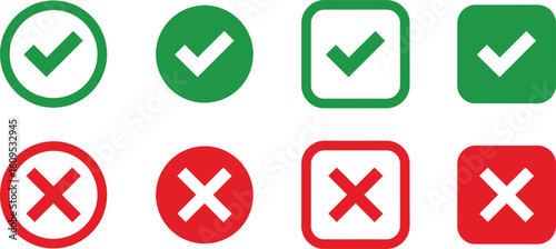 Check mark icon button set. Check mark and cross sign Icon vector. check box icon with right and wrong buttons.
