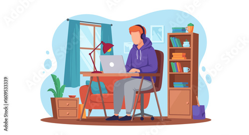 Person working from home on laptop, ideal for remote work blogs and articles.