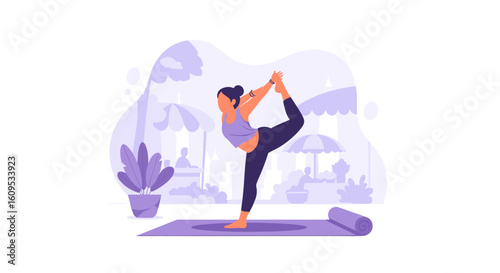 Woman practicing yoga outdoors, perfect for wellness websites or brochures.