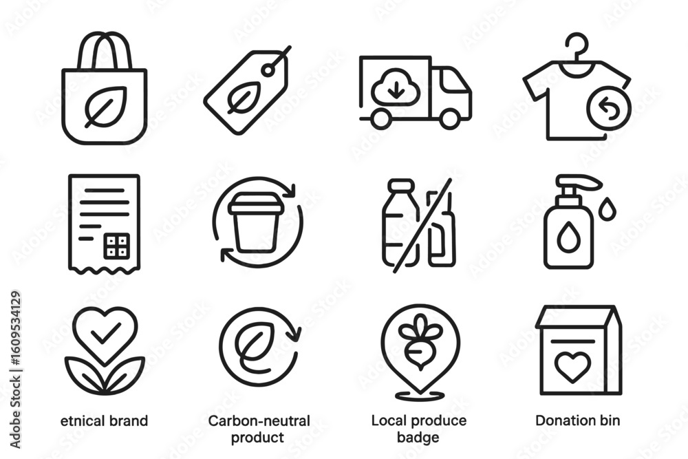 Eco-friendly icons displaying sustainability and ethical product symbols Eco-friendly icons displaying sustainability and ethical product symbols