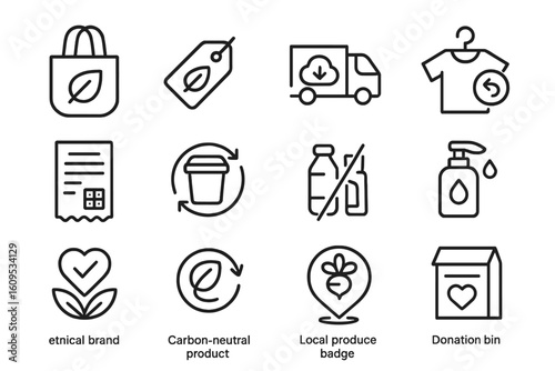 Eco-friendly icons displaying sustainability and ethical product symbols