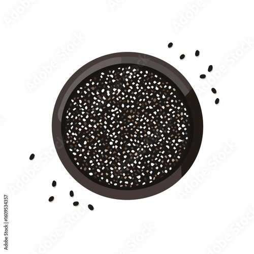 A Minimalistic 2D flat icon illustration of chia seeds, clean vector design, simple illustration style, isolated on a white background, modern element in vector and EPS format.