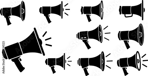 megaphone silhouette, minimal car horn icon vector illustration