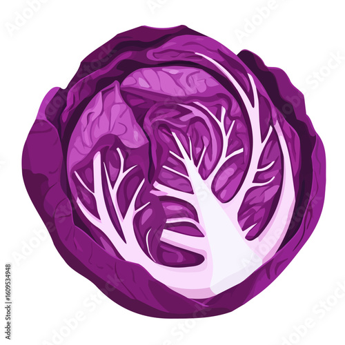 A Minimalistic 2D flat icon illustration of sliced red cabbage, clean vector design, simple illustration style, isolated on a white background, modern element in vector and EPS format.