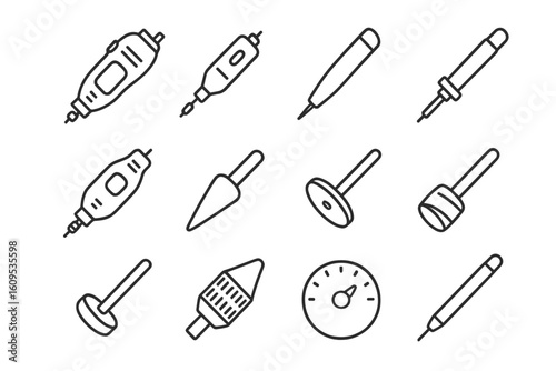 Set of various soldering iron tips and digital display illustration
