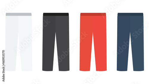 Simple Sweatpants in Red, Blue, White, and Black Colors Basic Athletic Joggers on White Background, Casual Sportswear Pants for Men and Women