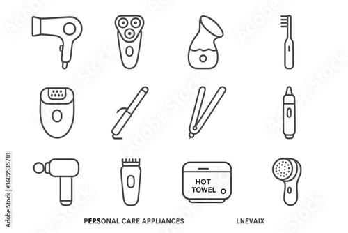 Personal care appliances icons for hair and skin grooming