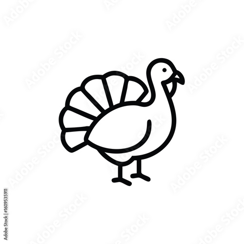 Minimalist outline icon a turkey bird with fanned tail simple