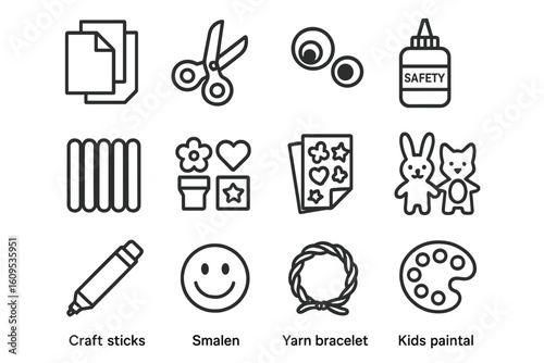 Crafting icons: scissors, glue, and decorative elements for diy projects