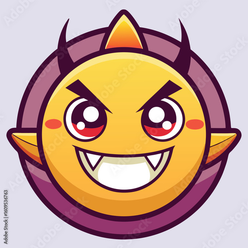 Devil emoji icon with red horns showing evil expression and smiling