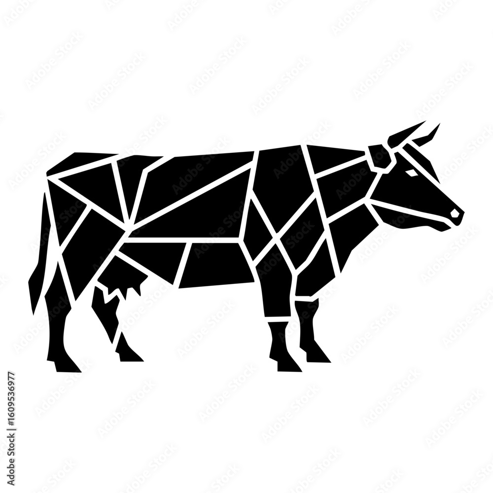 Fototapeta premium Black Geometric Angular Cow Silhouette Vector Modern - Abstract Farm Animal Icon